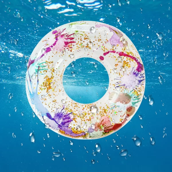 1 pce gold sequin inflatable swimming ring for water sports and water training, multiple sizes available swimming pool lifebuoy