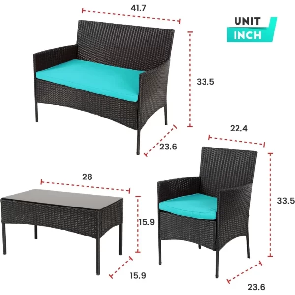4 piece outdoor wicker patio conversation furniture set for backyard w/coffee table, seat cushions, patio furniture set