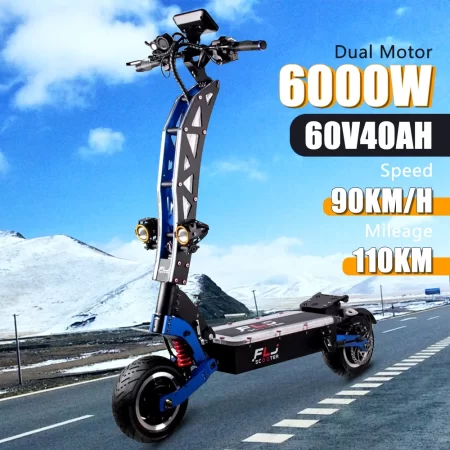 e8p 6000w dual motor 60v 35ah electric scooter 11 inch off road tyres with seat max speed 85 90km/hlcd display foldable escooter