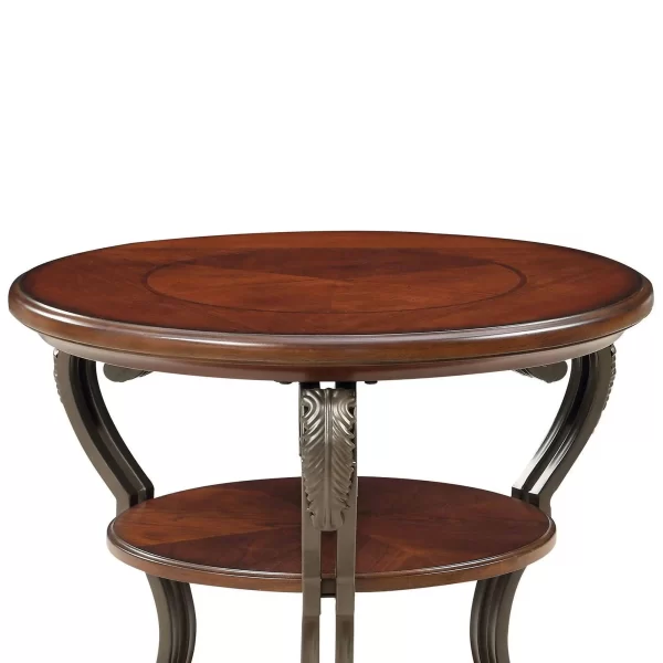 traditional style brown cherry 1pc side table open bottom shelf ornate design living room furniture