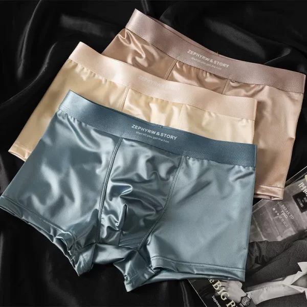 3pcs luxury ice silk satin like men's underpants man underwear smooth cool solid breathable boxer shorts