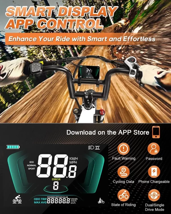 w wallke h7 awd electric bike 60ah 3200w peak dual motor ebike 20” fat tire electric bicycle 34mph step thru e bike app control