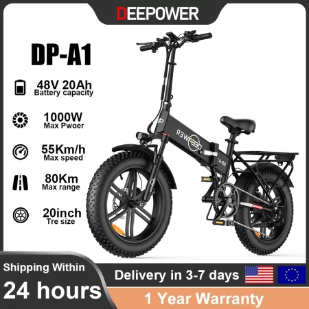 deepower folding electric bike 1000w motor 48v 20ah adult electric bicycle disc brake city commuting and mountain ebike