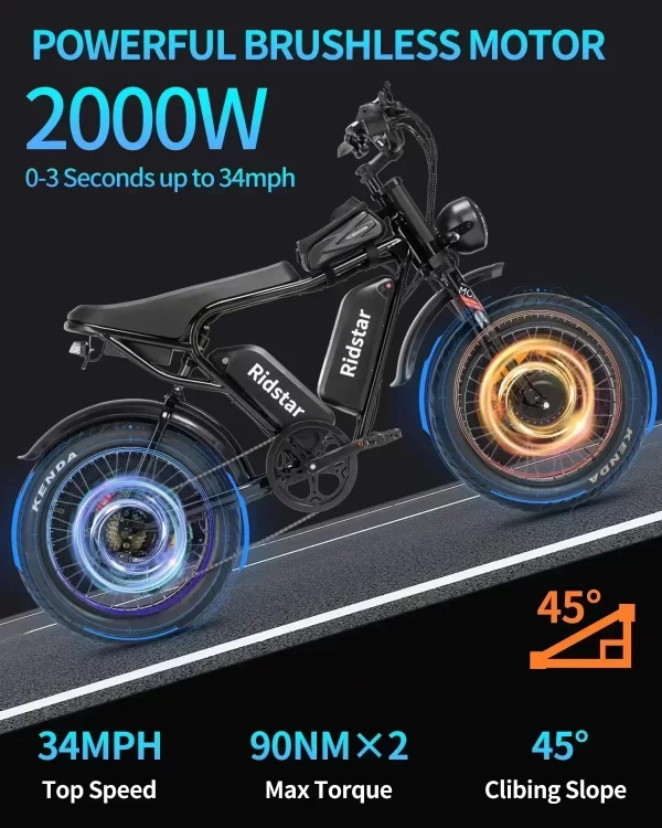 ridstar q20 52v40ah 2000w electric bike dual motor battery 20*4.0inch fat tire ebike mountain snow electric bicycle off road mtb