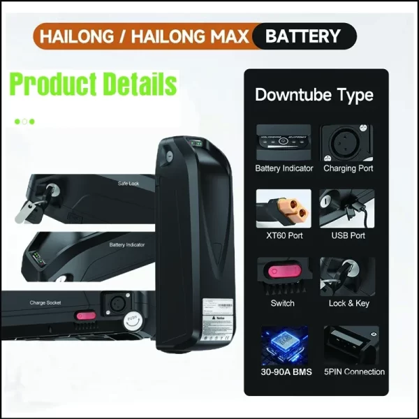 hailong batterie60v 72v 20 24ah 40 50ah 60ah velo electrique ebike bateria 36v 48v 52v 30ah cham rider akumulator 2000w battery
