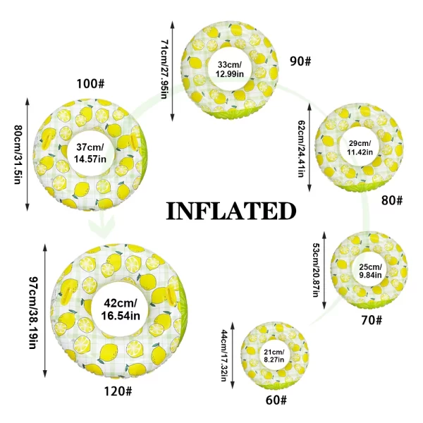 1 pc lemon print swimming hoop underarm hoop inflatable floating hoop pvc thickened swimming hoop, suitable for pool beach