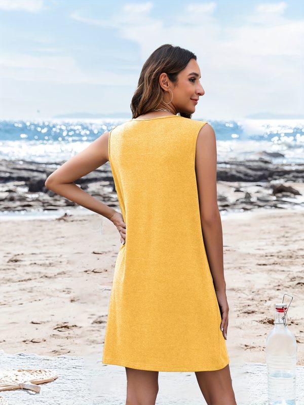 women's sleeveless dress with wildcard & poker print vibrant yellow mid length casual vacation dress, all season machine washable regular fit, gift for friends, summer outfit, playful design, comfortable wear, relaxed style