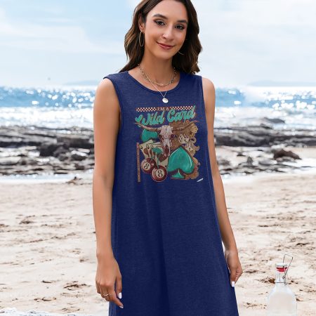 women's sleeveless dress with wildcard & poker print vibrant yellow mid length casual vacation dress, all season machine washable regular fit, gift for friends, summer outfit, playful design, comfortable wear, relaxed style
