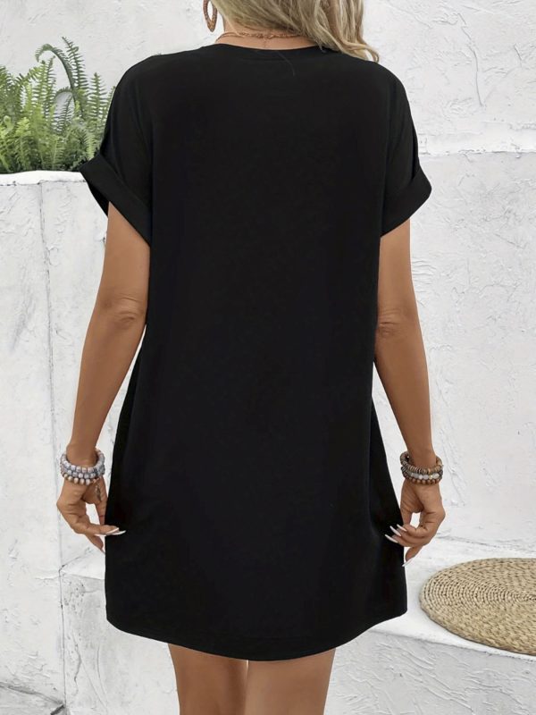 women's casual short sleeve t shirt dress with fun smiling sun print loose knee length jumpsuit with pockets, 100% polyester, machine washable, spring summer beach outfit, beach dress, summer fashion, medium elasticity, vacation outfit, round neck, lightweight fabric, vacation style