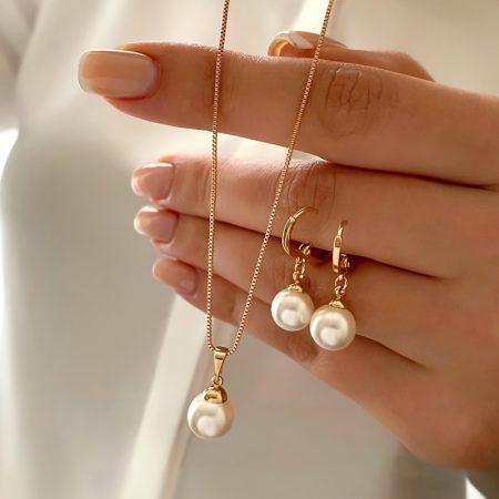 3pcs Elegant Faux Jewelry Set- Matching Necklace, Earrings& Ring Women, Birthdays, & Special Occasions, Family& Friends, Birthdays Classy Accessory Durable Alloy, Jewelry Set