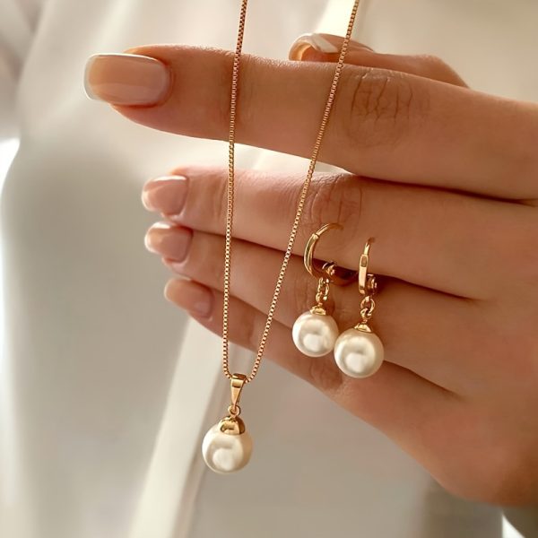 3pcs Elegant Faux Jewelry Set- Matching Necklace, Earrings& Ring Women, Birthdays, & Special Occasions, Family& Friends, Birthdays Classy Accessory Durable Alloy, Jewelry Set