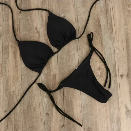 sexy women bikini 2025 new push up bra bikini set swimsuit for women solid black red blue beachwear ladies chest pad swimwear