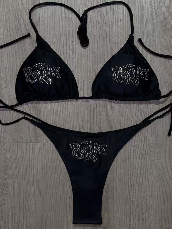 2000s woman punk new beach swimwear gothic clothes brat rhinestone printing grunge swimsuit bikini y2k bathing suits lace up ﻿