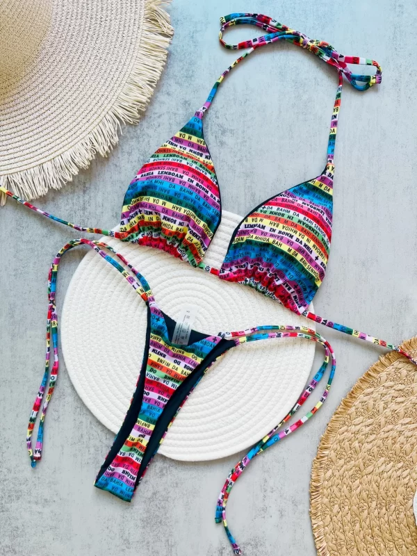 ruotonsept letters printed colorful mini thong bikini women swimwear female swimsuit two pieces bikini set bather bathing suit