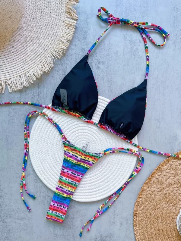 ruotonsept letters printed colorful mini thong bikini women swimwear female swimsuit two pieces bikini set bather bathing suit