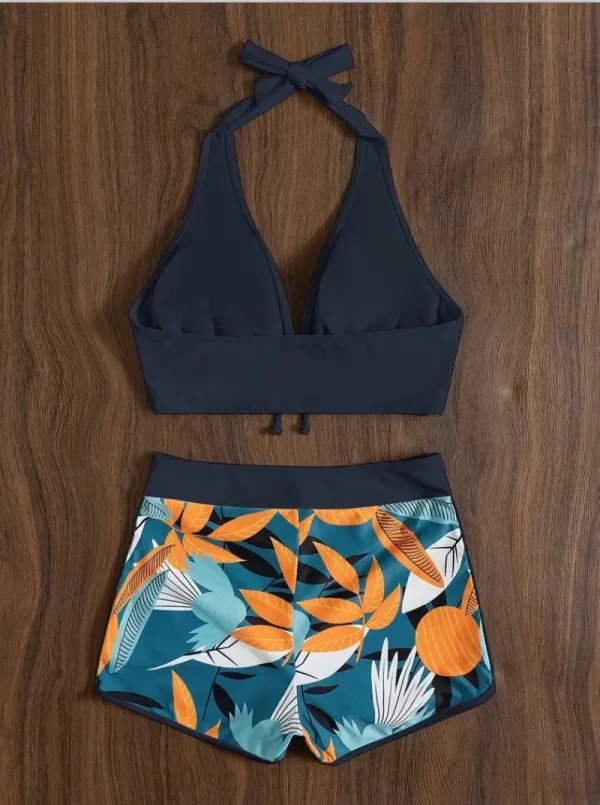 fashion printed swimsuit women spliced lace up sporty surfing bikini set bathing suit beachwear swimwear female swimming suits