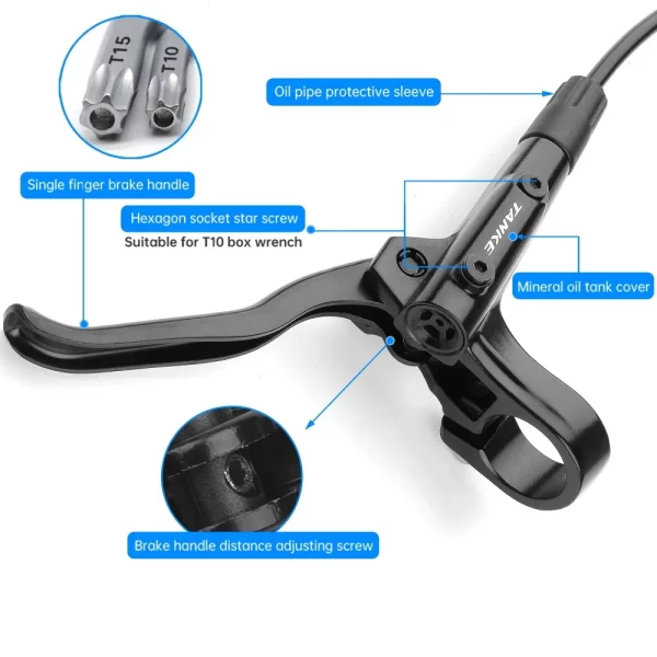 tanke mt200 bike hydraulic disc brake mtb brake bl br 800/1600mm bicycle brake 2 piston 3 finger steel lever bike parts upgrade