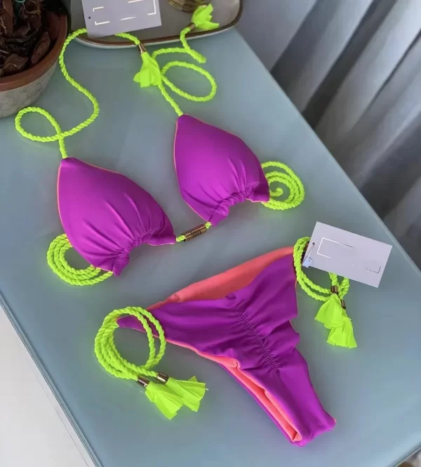 new women bikini backless rope triangle swimsuit multicolor