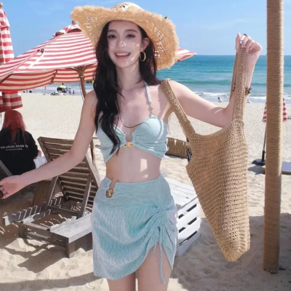 mint green high quality sexy summer vacation hot spring beach bikini three piece swimsuit set separate design for women
