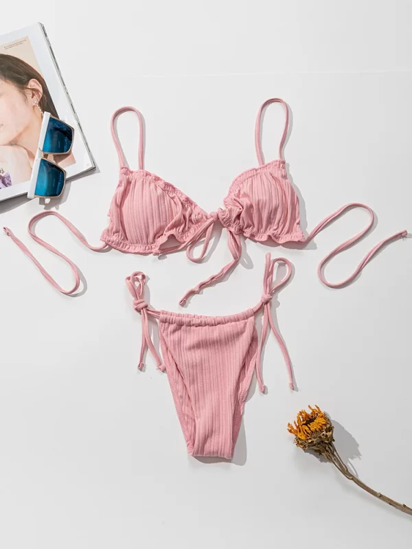 new 2025 sexy swimsuit pit stripe bikini women swimwear bathing suits push up biquinis bandage beachwear solid bikini sets