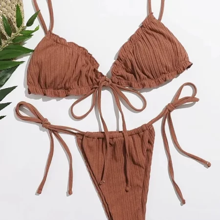 new 2025 sexy swimsuit pit stripe bikini women swimwear bathing suits push up biquinis bandage beachwear solid bikini sets