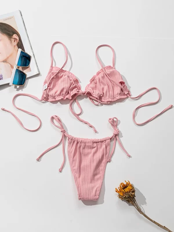 new 2025 sexy swimsuit pit stripe bikini women swimwear bathing suits push up biquinis bandage beachwear solid bikini sets