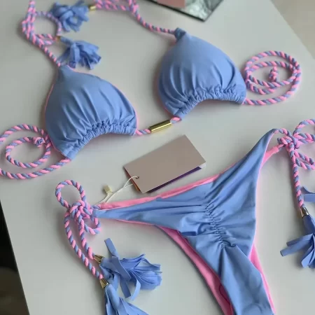 new women bikini backless rope triangle swimsuit multicolor