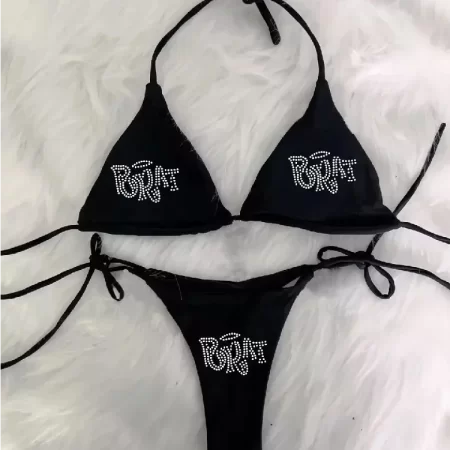 2000s woman punk new beach swimwear gothic clothes brat rhinestone printing grunge swimsuit bikini y2k bathing suits lace up ﻿