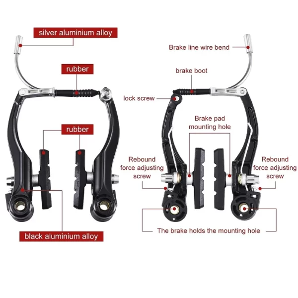 2sets bicycle v brake sets aluminum alloy mountain bike v brake caliper removable adjustable cycling brake caliper accessories