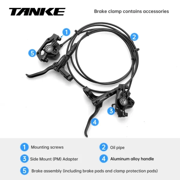 tanke mt200 bike hydraulic disc brake mtb brake bl br 800/1600mm bicycle brake 2 piston 3 finger steel lever bike parts upgrade