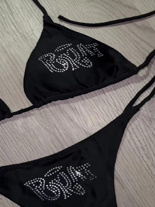 2000s woman punk new beach swimwear gothic clothes brat rhinestone printing grunge swimsuit bikini y2k bathing suits lace up ﻿
