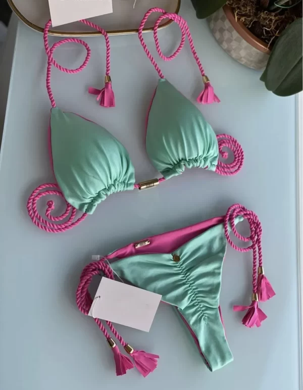 new women bikini backless rope triangle swimsuit multicolor