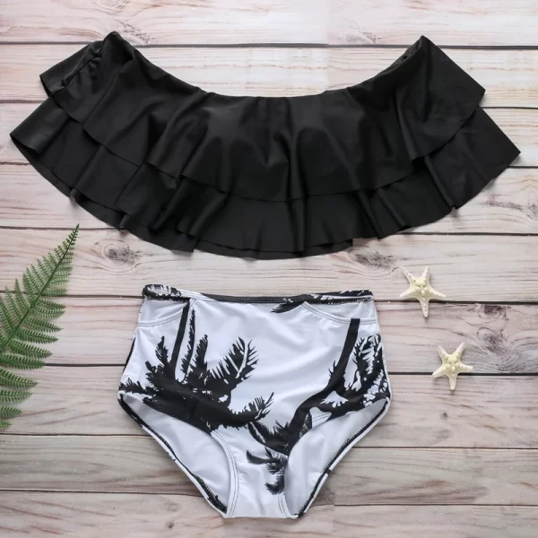 fashion women swimsuit leaf print bikini ruffle edge bra swimwear push up bathing suits female beachwear high waist bikini sets