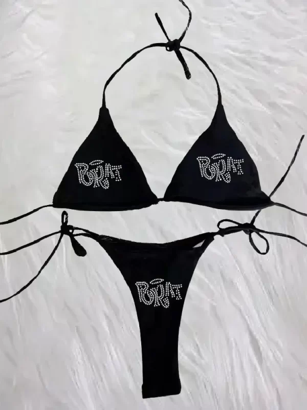 2000s woman punk new beach swimwear gothic clothes brat rhinestone printing grunge swimsuit bikini y2k bathing suits lace up ﻿
