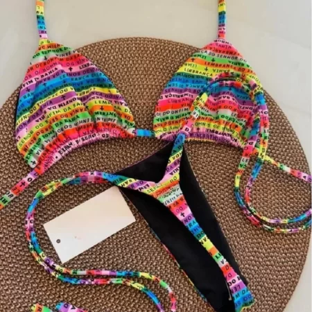 ruotonsept letters printed colorful mini thong bikini women swimwear female swimsuit two pieces bikini set bather bathing suit
