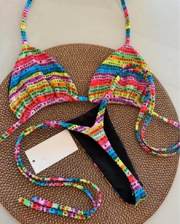 ruotonsept letters printed colorful mini thong bikini women swimwear female swimsuit two pieces bikini set bather bathing suit