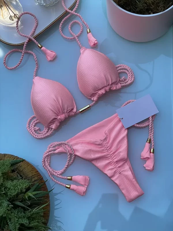 adjustable bandage bikini set 2023 swimwear swimsuit woman sexy bathing suits solid bikinis triangle female summer beachwear